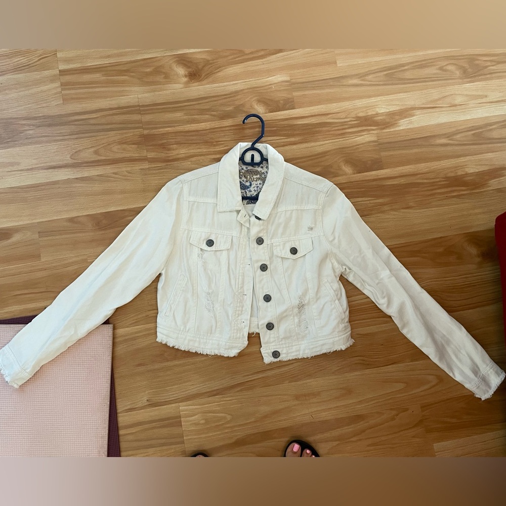 Hippie Laundry Crop Denim Jean Jacket Raw Hem - Sz L